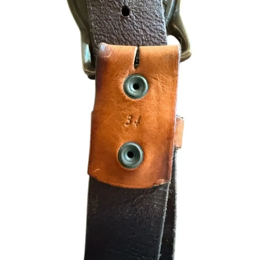 Solid Brass Bass Fish Buckle Brown Genuine Leather Belt Size 34 Fishing Outdoors